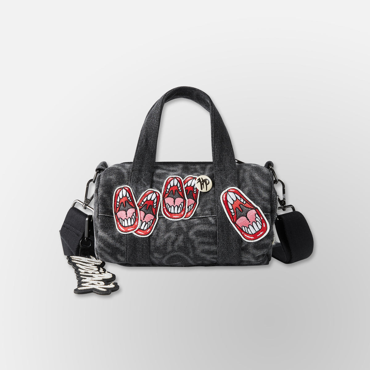 Up-Cycled, Written Up- Denim Mini Duffle Bag- Black