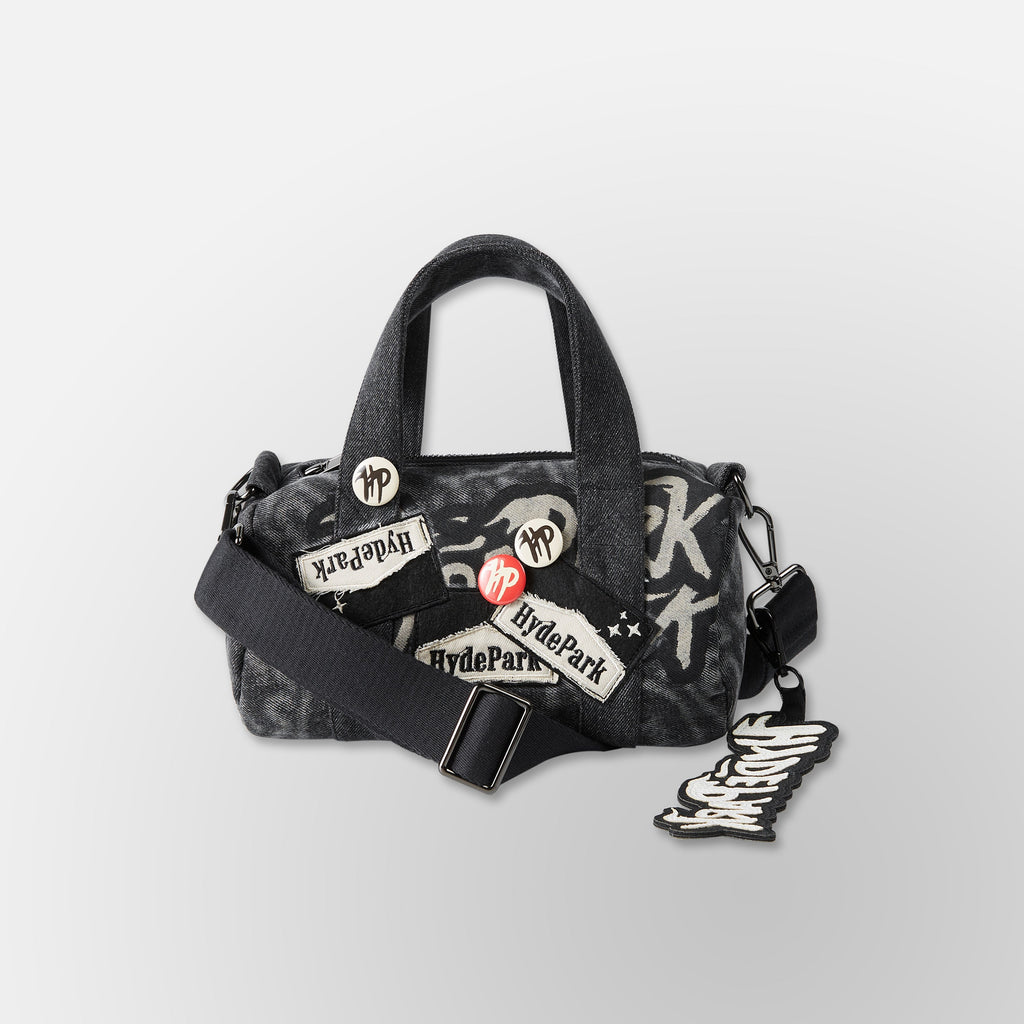 Up-Cycled, Written Up- Denim Mini Duffle Bag- Black