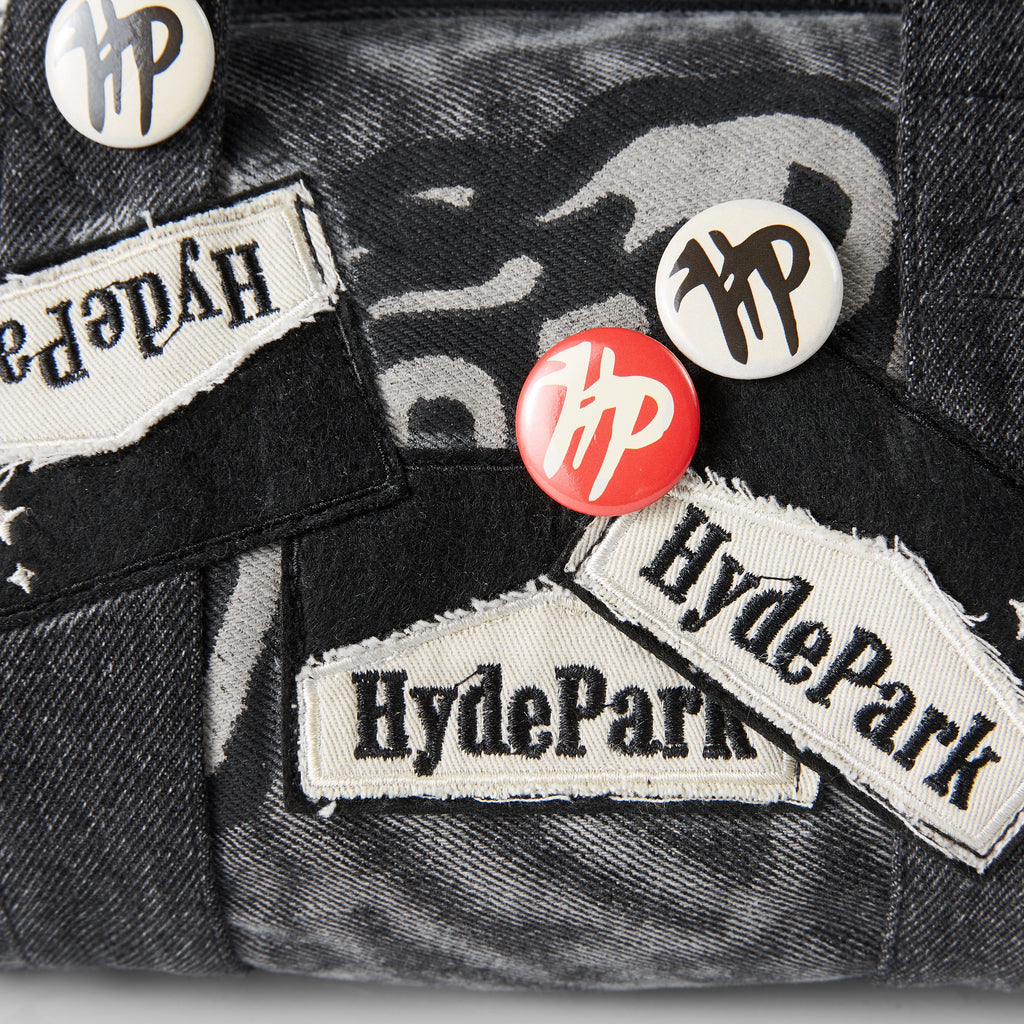 Up-Cycled, Written Up- Denim Mini Duffle Bag- Black