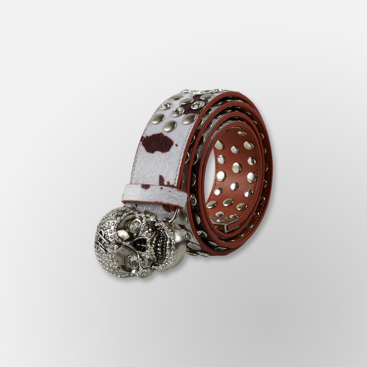 Cow Print Skull Belt  - Cream Brown