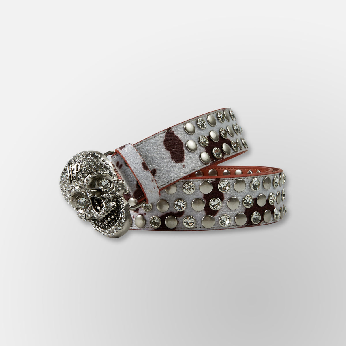 Cow Print Skull Belt  - Cream Brown