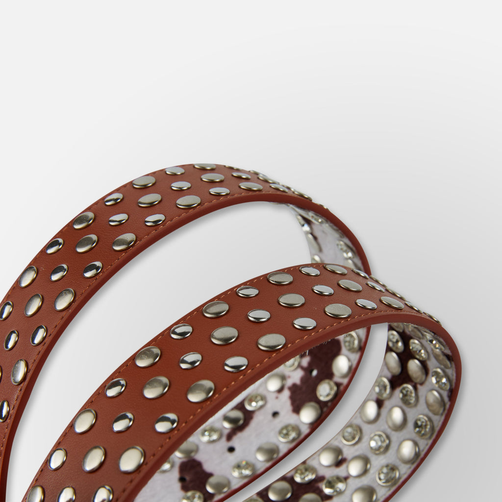 Cow Print Skull Belt  - Cream Brown