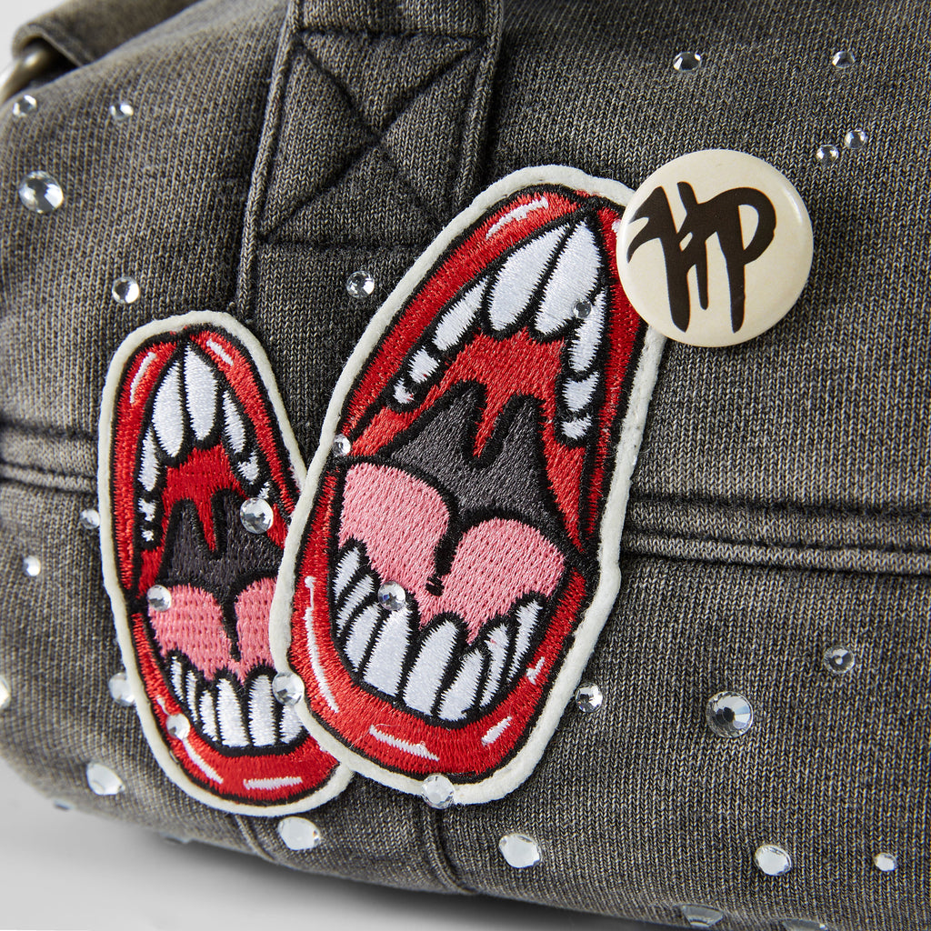 Studded Denim Mini Duffel Bag - Black
