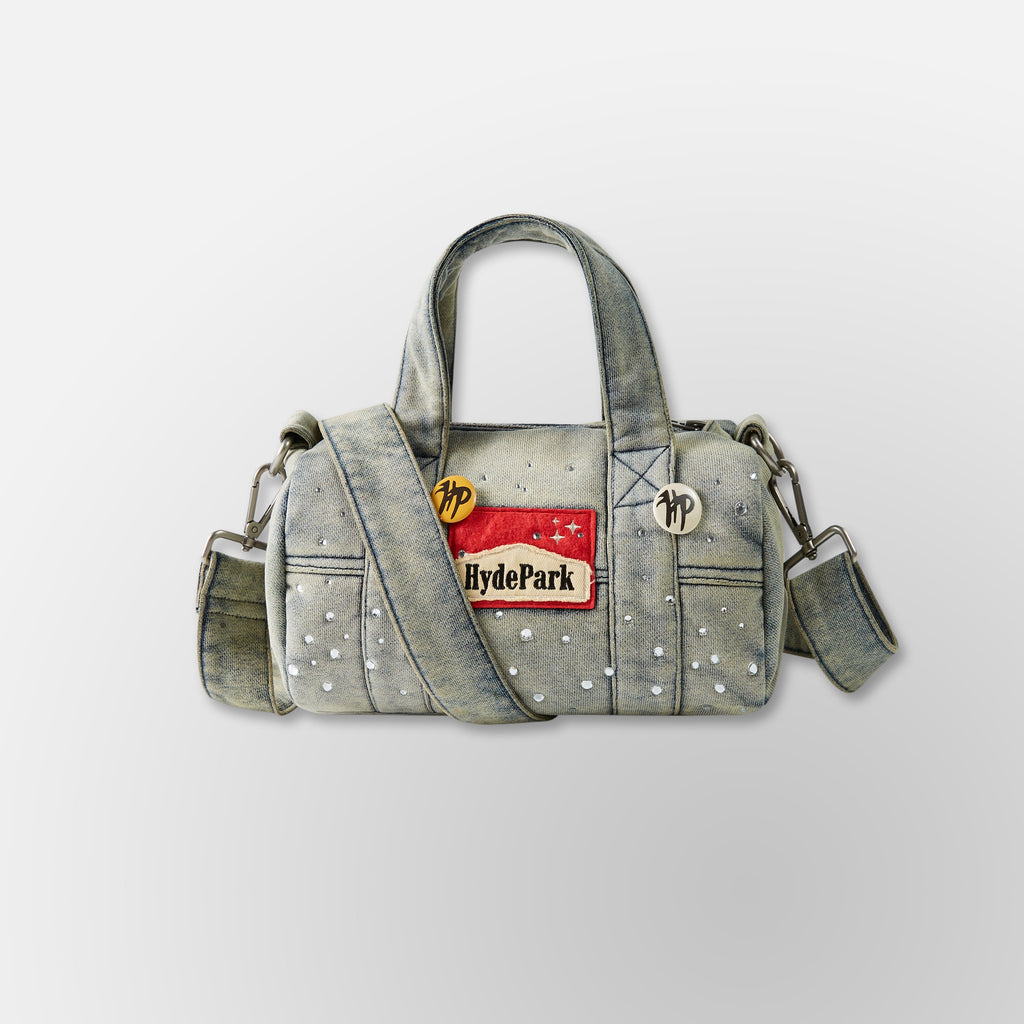 Studded Denim Mini Duffel Bag - Blue