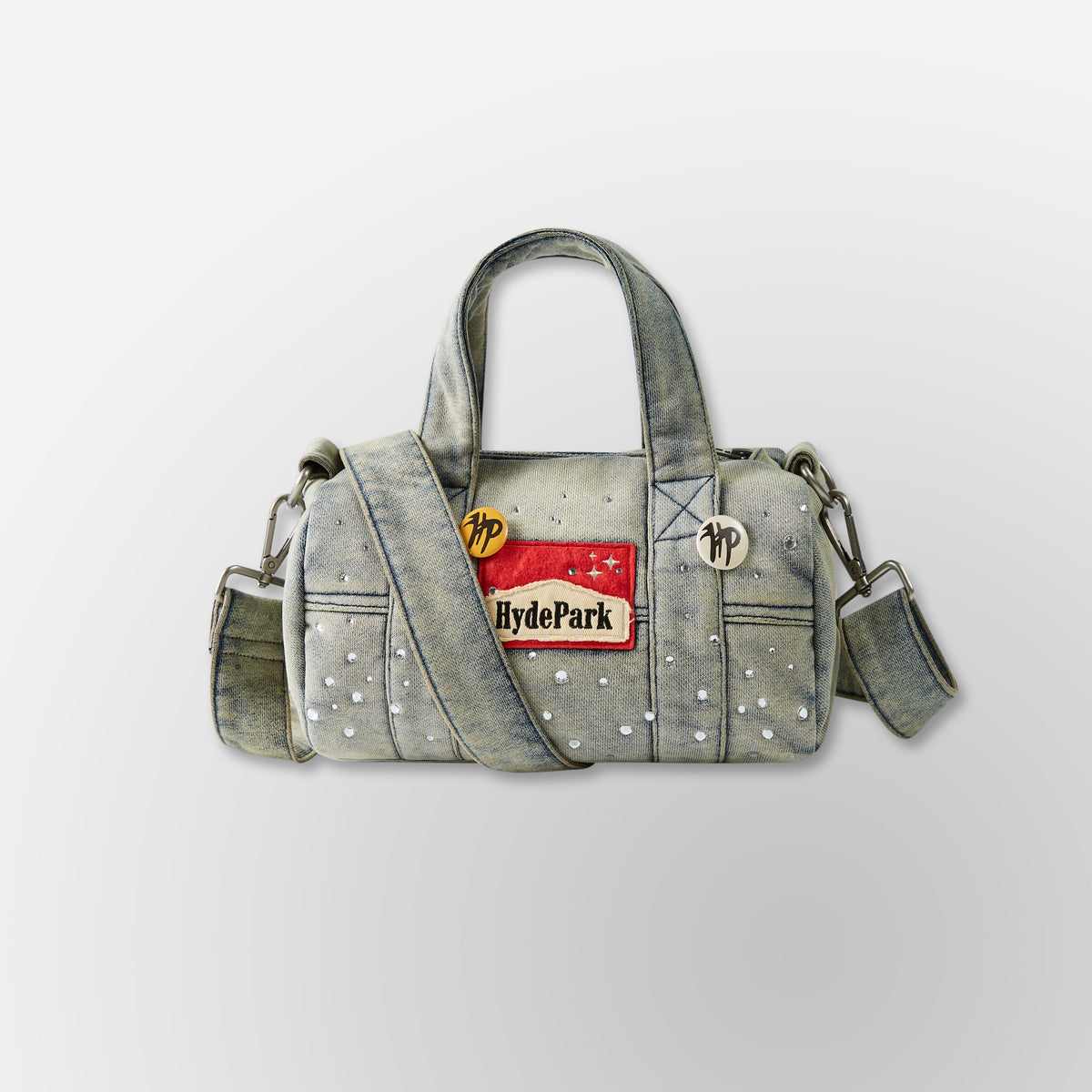 Studded Denim Mini Duffel Bag - Blue