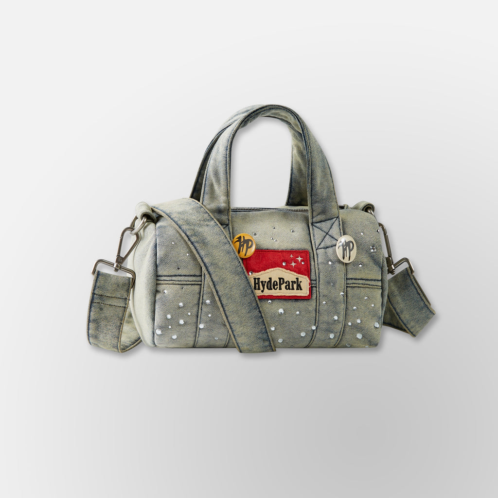 Studded Denim Mini Duffel Bag - Blue