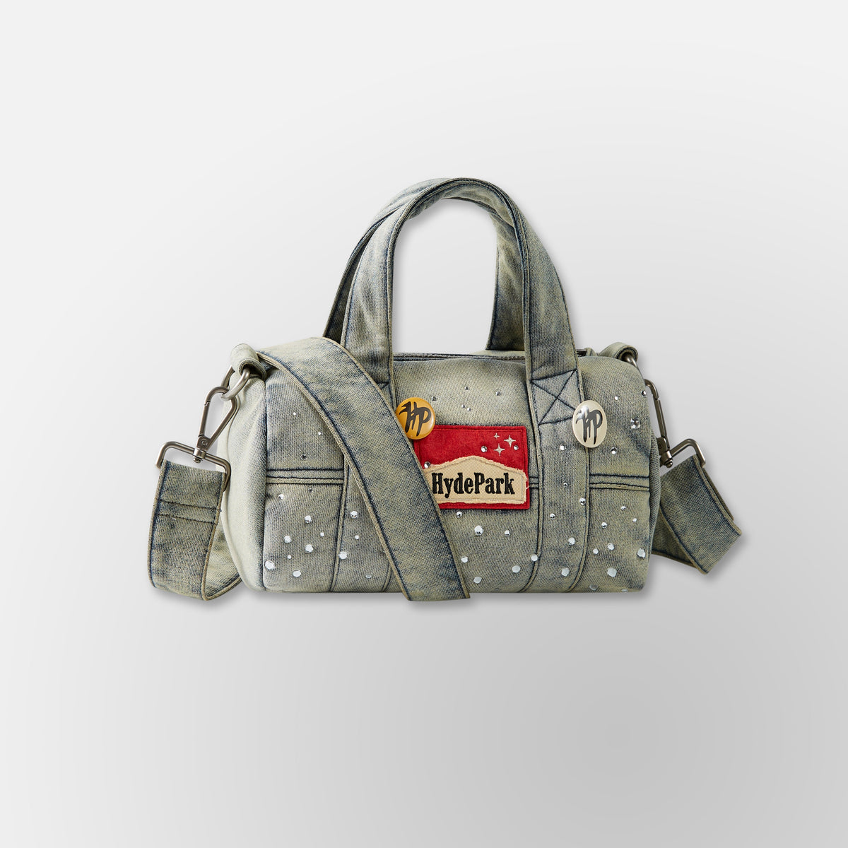 Studded Denim Mini Duffel Bag - Blue