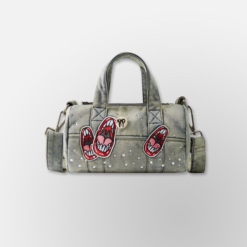 Studded Denim Mini Duffel Bag - Blue