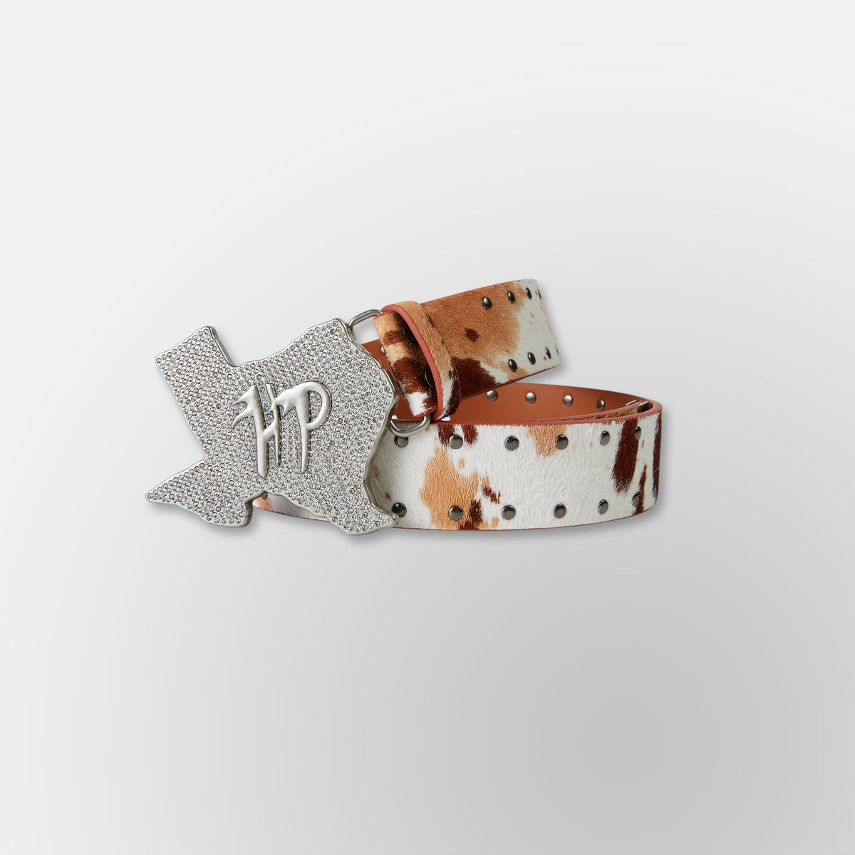Genuine Cow Print Texas HP Belt - Cream Brown
