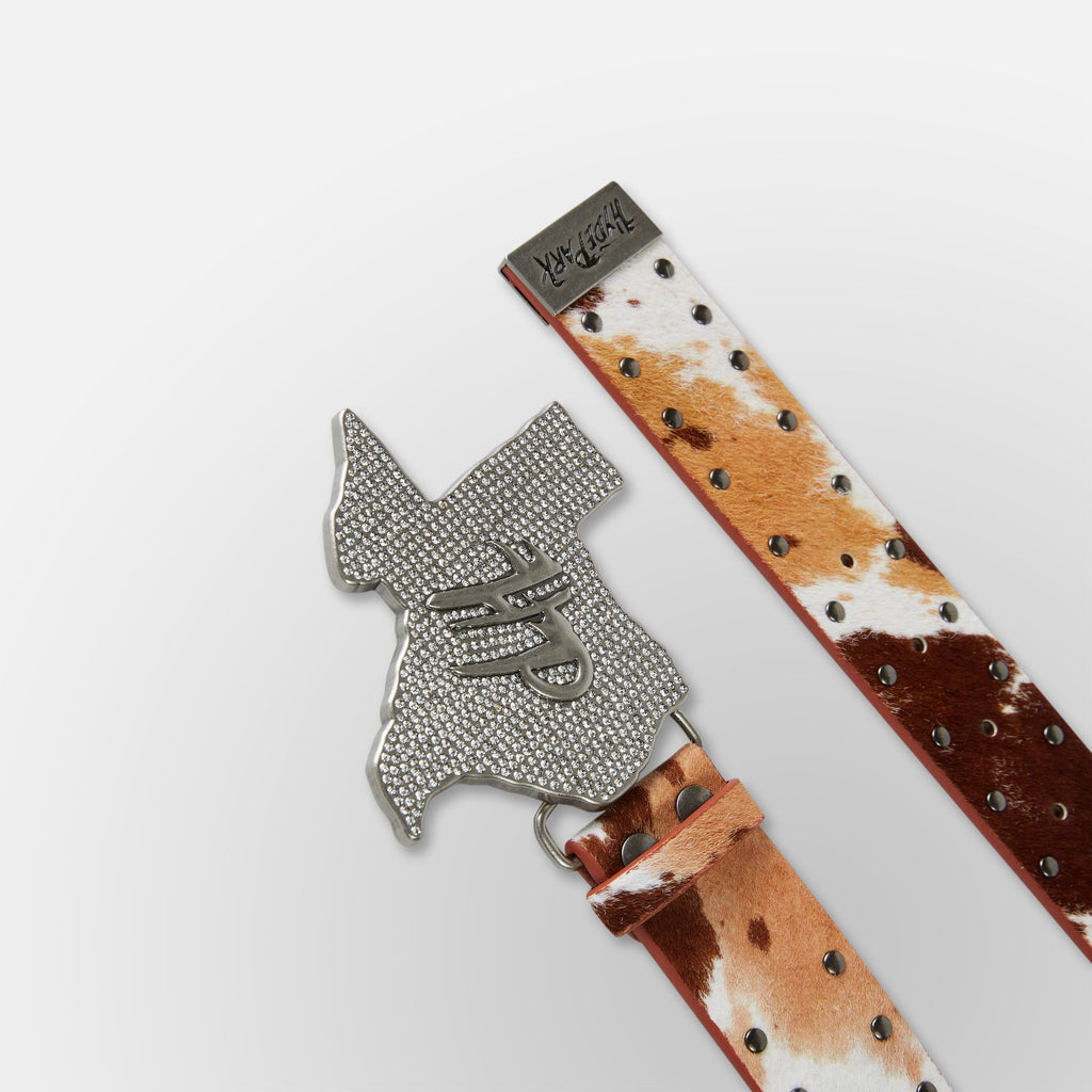 Genuine Cow Print Texas HP Belt - Cream Brown