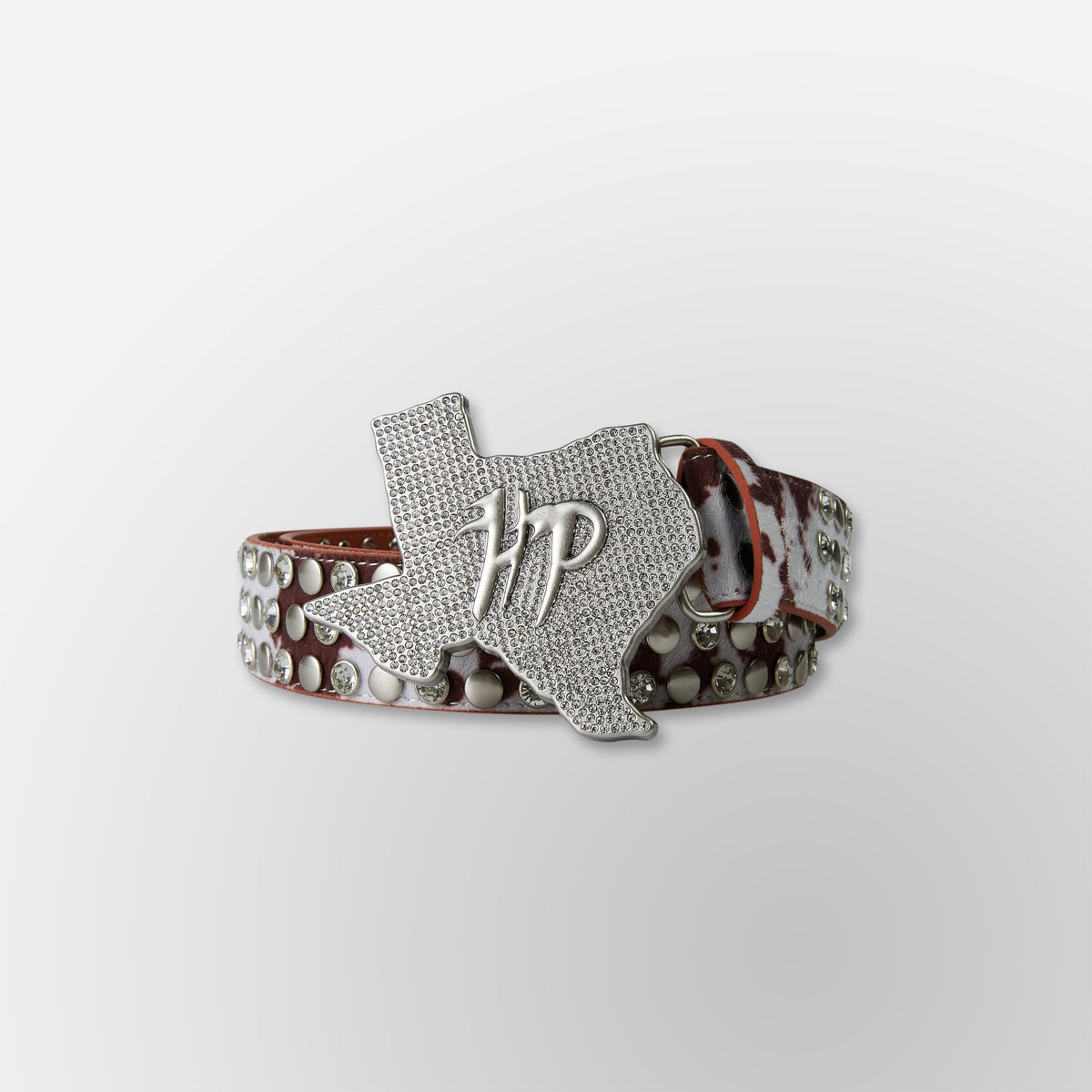 Cow Print Texas HP Belt - Cream Brown