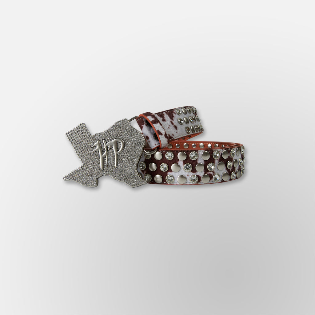 Cow Print Texas HP Belt - Cream Brown