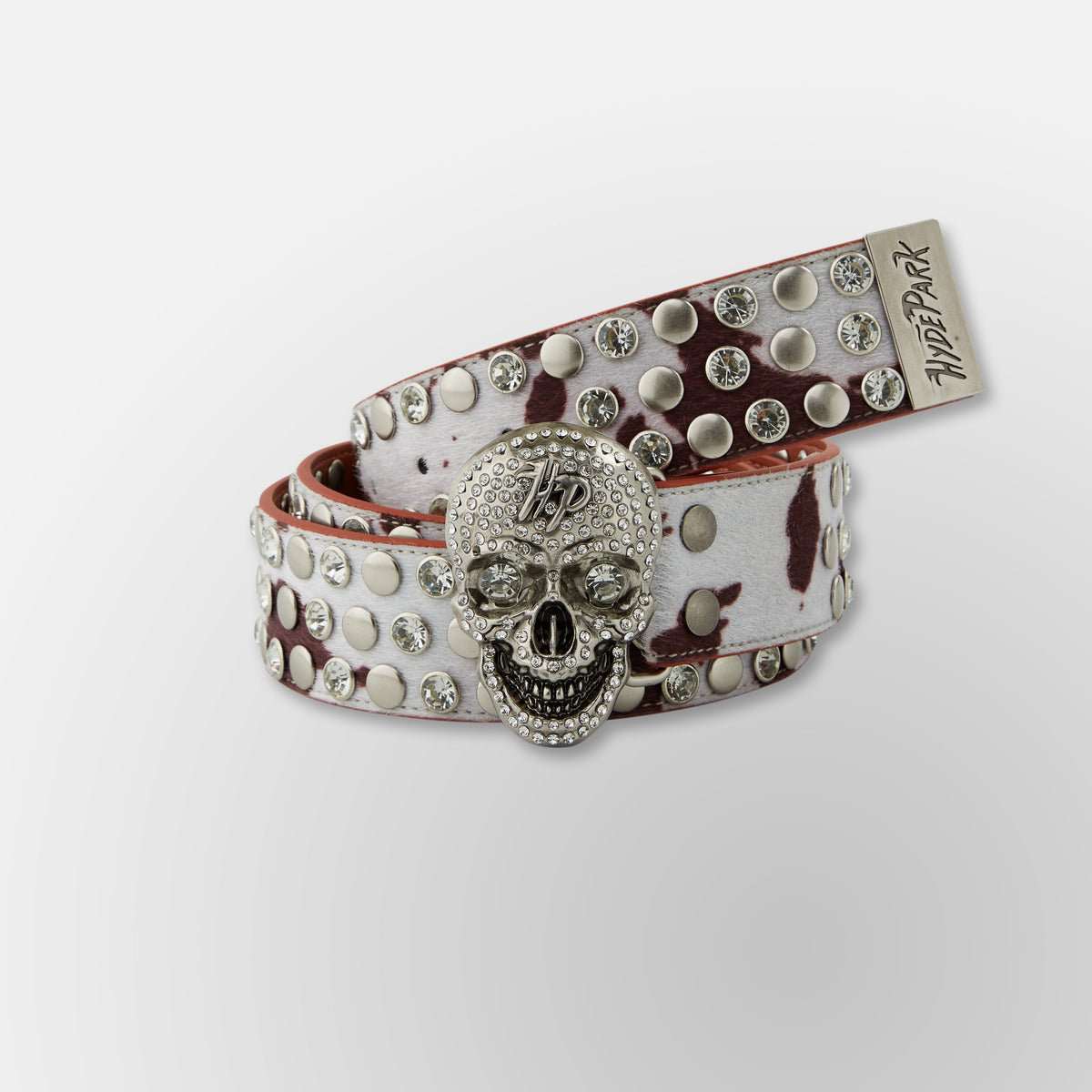 Cow Print Skull Belt  - Cream Brown