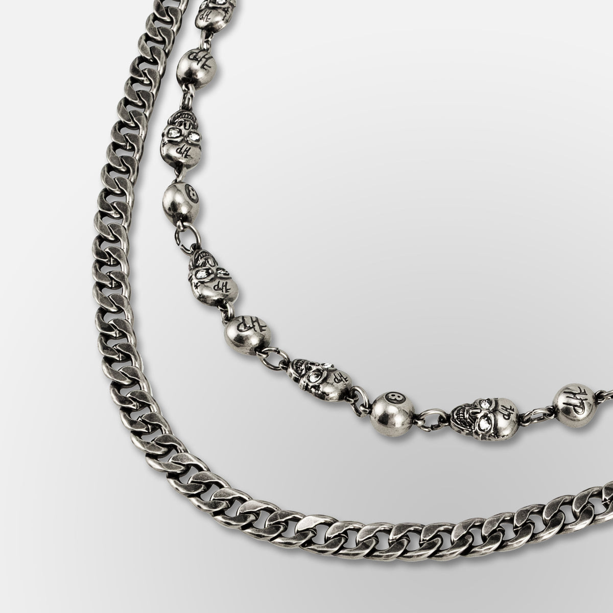 HP Eight Ball, Crystal Eyes HP Skull Link / Cuban Link Double - Wallet Chain