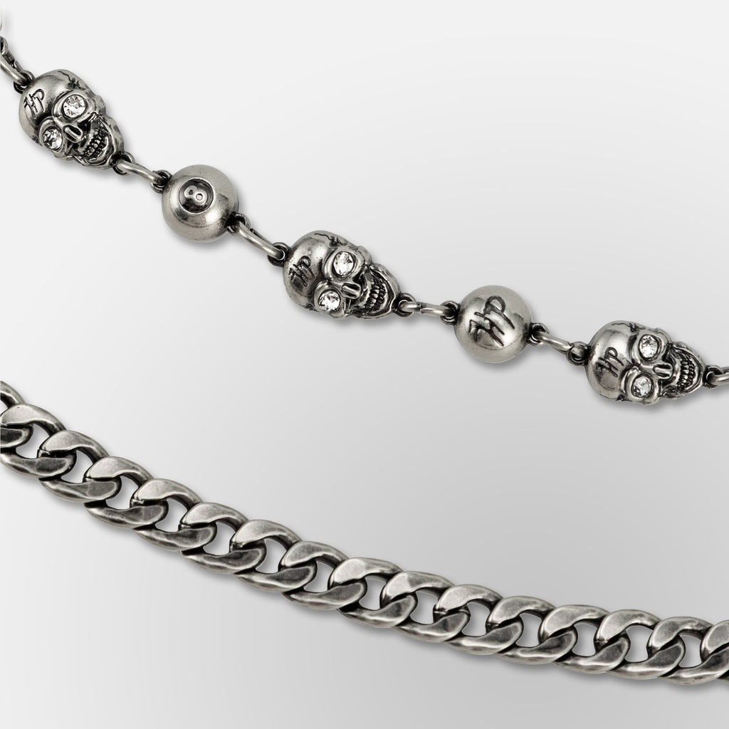 HP Eight Ball, Crystal Eyes HP Skull Link / Cuban Link Double - Wallet Chain