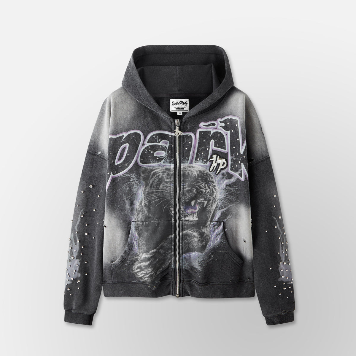 Electric Panther- Throw Back- Full ZIP Hoodie- Black