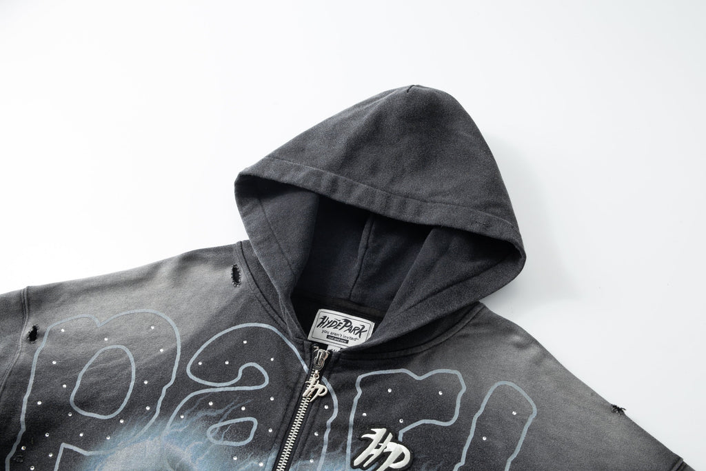 Grayskull- Throw Back- Full ZIP Hoodie- Black