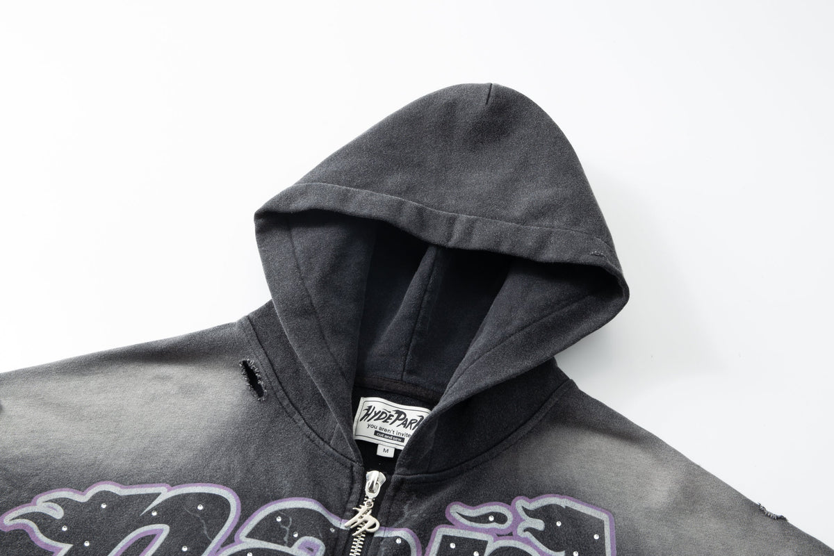Electric Panther- Throw Back- Full ZIP Hoodie- Black
