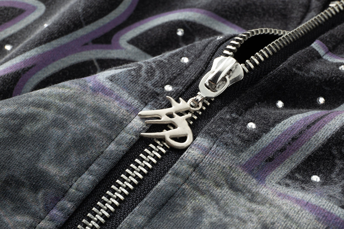 Electric Panther- Throw Back- Full ZIP Hoodie- Black