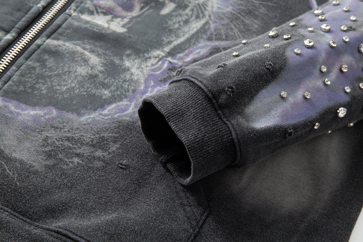 Electric Panther- Throw Back- Full ZIP Hoodie- Black