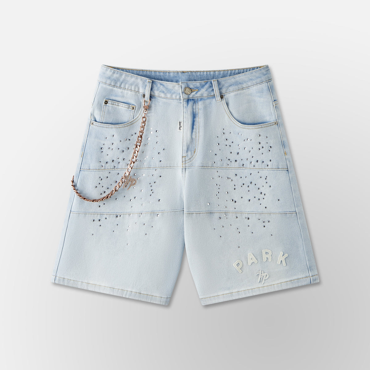 Studded Park Velocity Denim Short - Light Blue