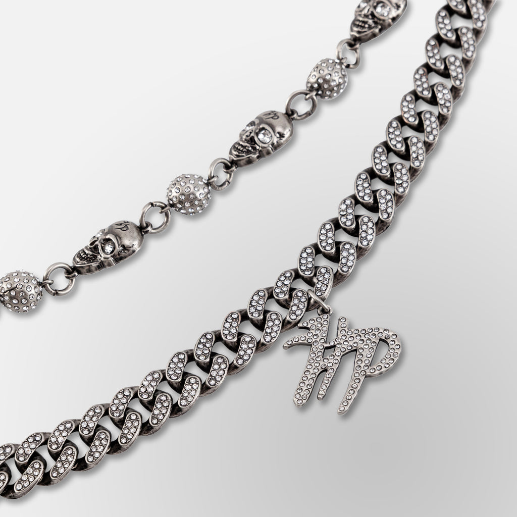 Iced Out Eight Ball Skeleton Wallet Double Chain