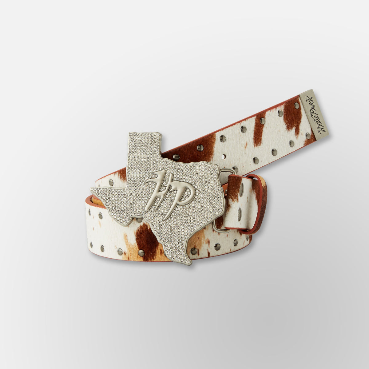 Genuine Cow Print Texas HP Belt - Cream Brown