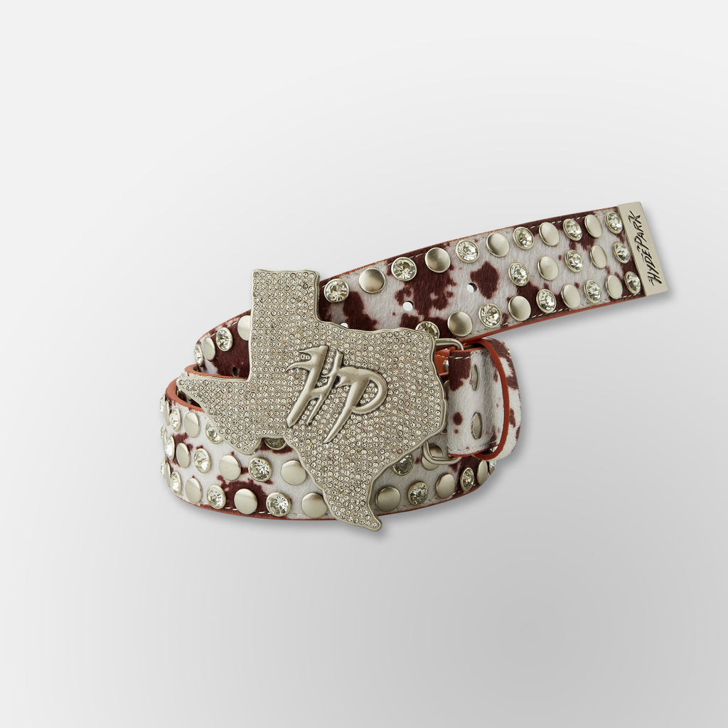 Cow Print Texas HP Belt - Cream Brown