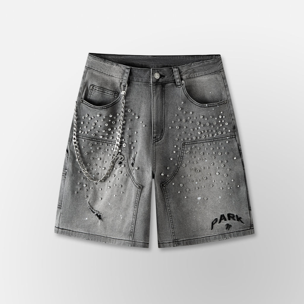 Double Knee Denim Work Shorts - Black