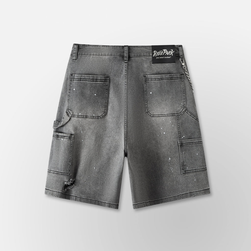Double Knee Denim Work Shorts - Black