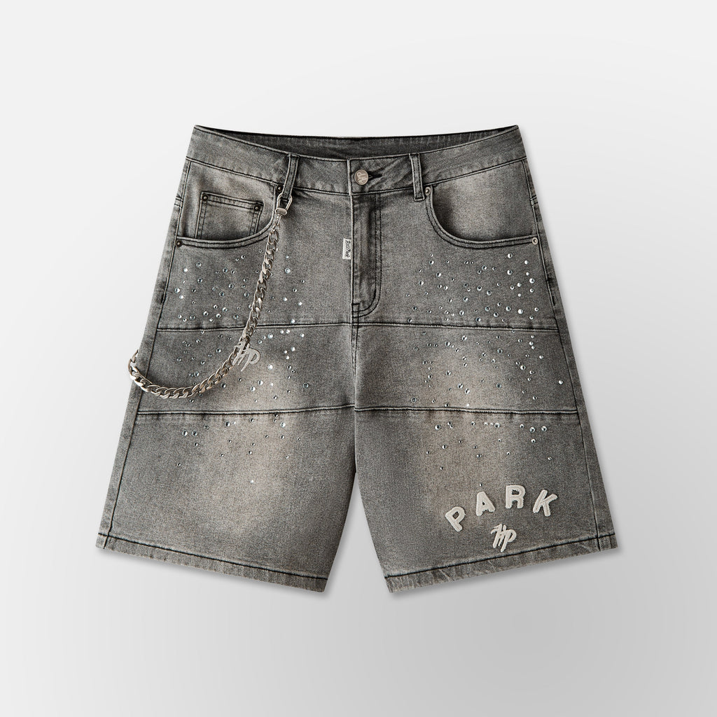 Studded Park Velocity Denim Short - Gray