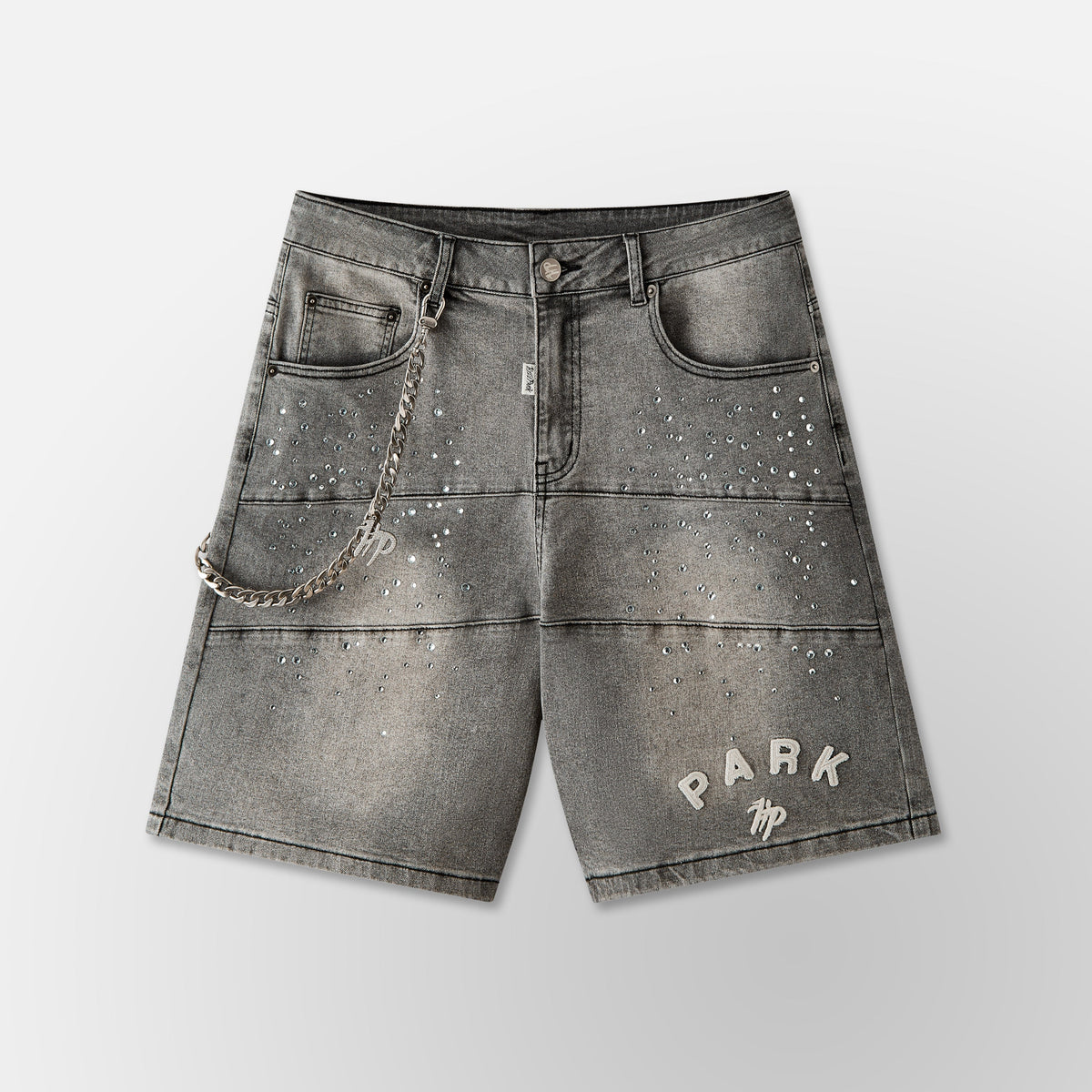 Studded Park Velocity Denim Short - Gray
