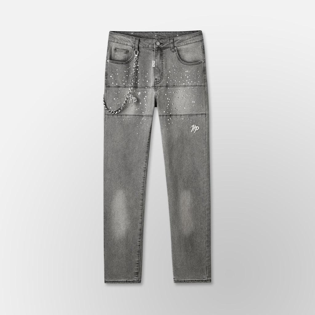 Studded Park Velocity Denim Pants - Grey