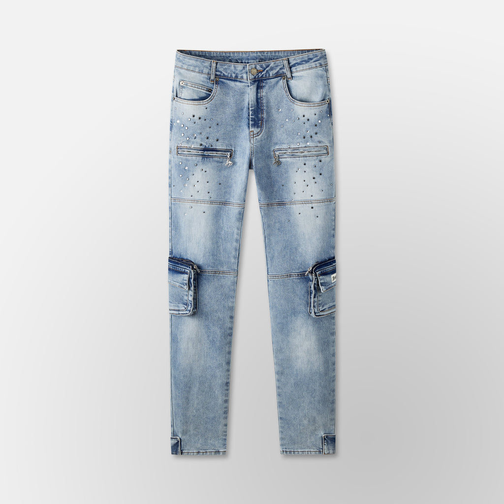 Skinny Vintage Cargo Pants - Blue Denim