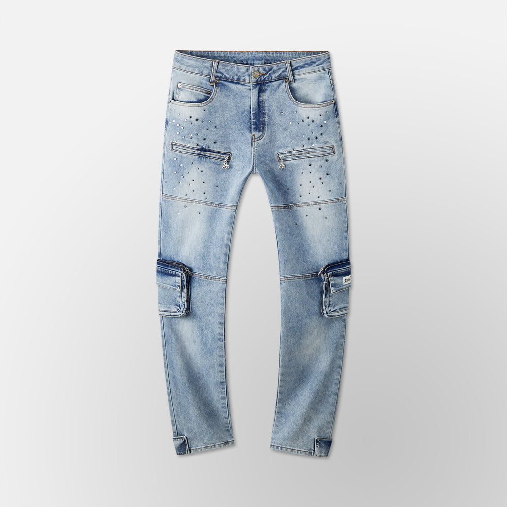 Skinny Vintage Cargo Pants - Blue Denim