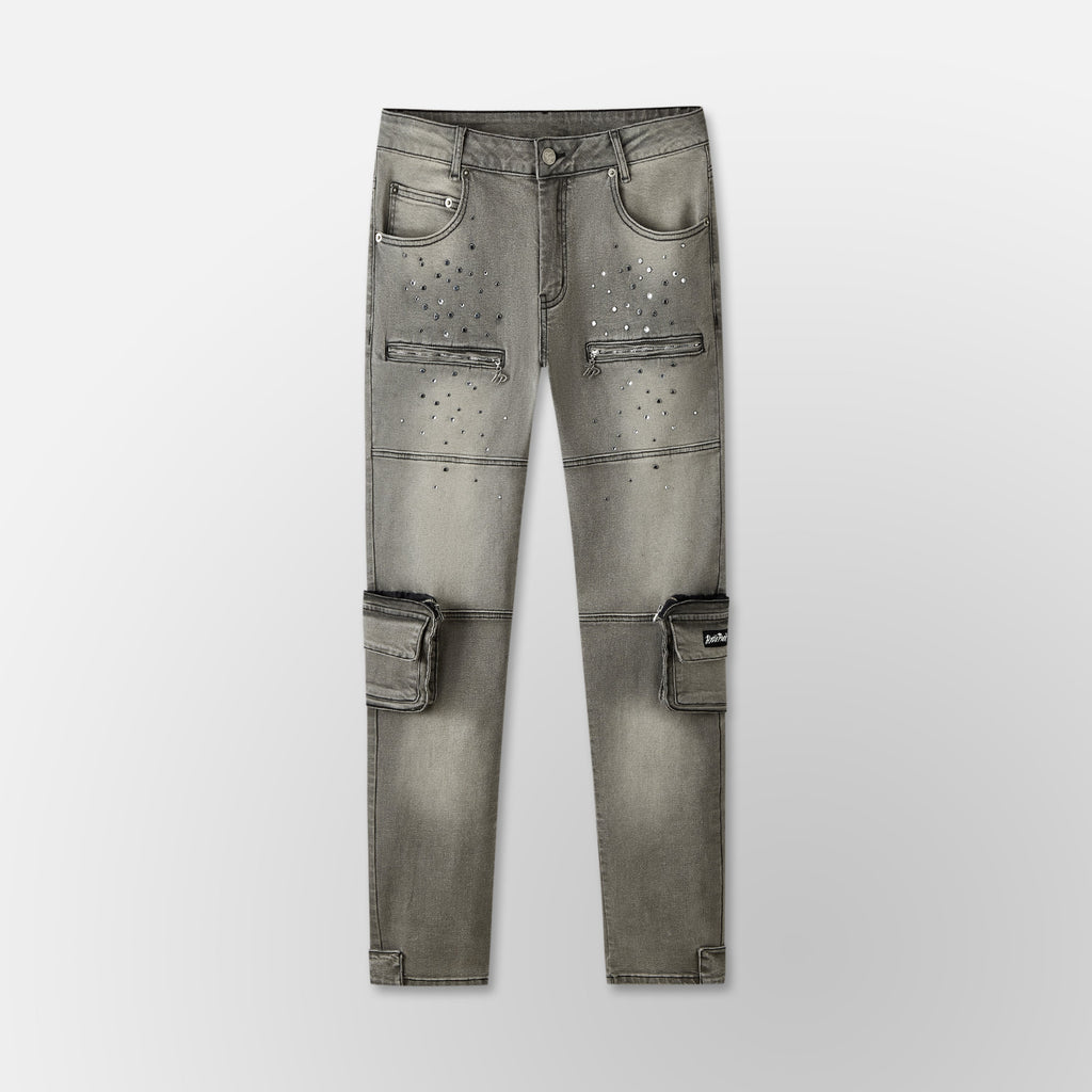Skinny Vintage Cargo Pants - Black Denim