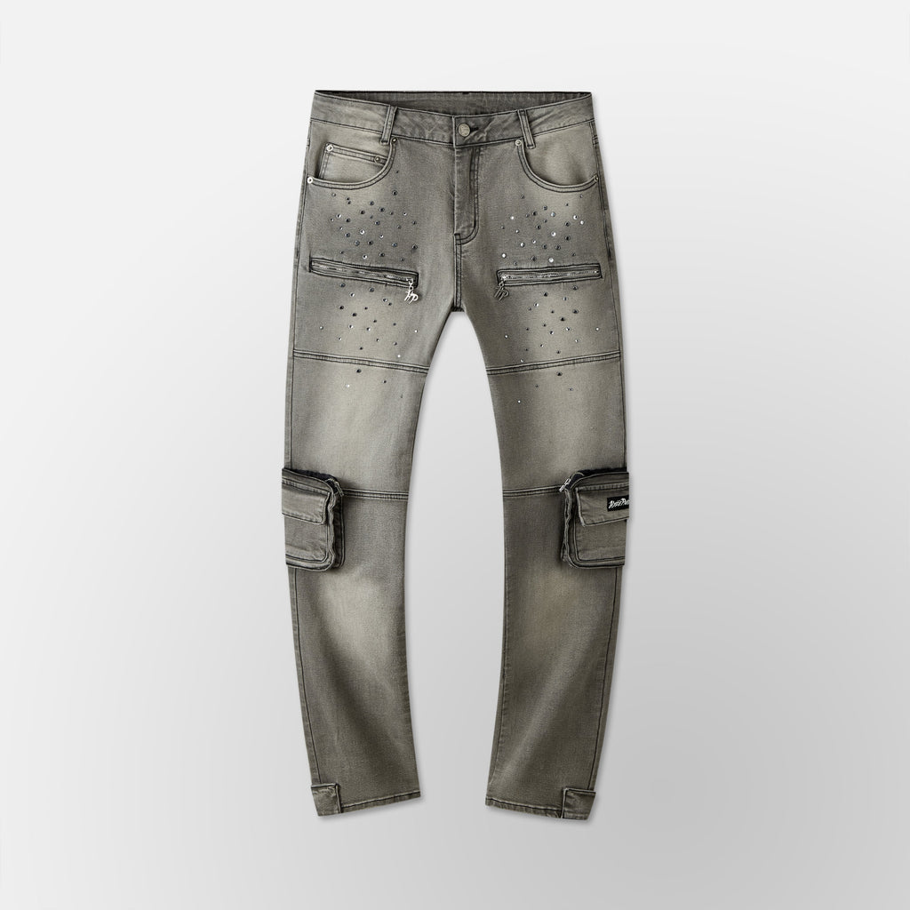 Skinny Vintage Cargo Pants - Black Denim