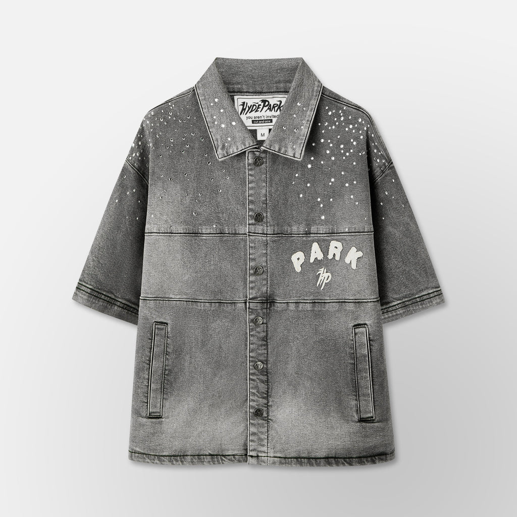 Studded Park Denim Work Shirt- Grey