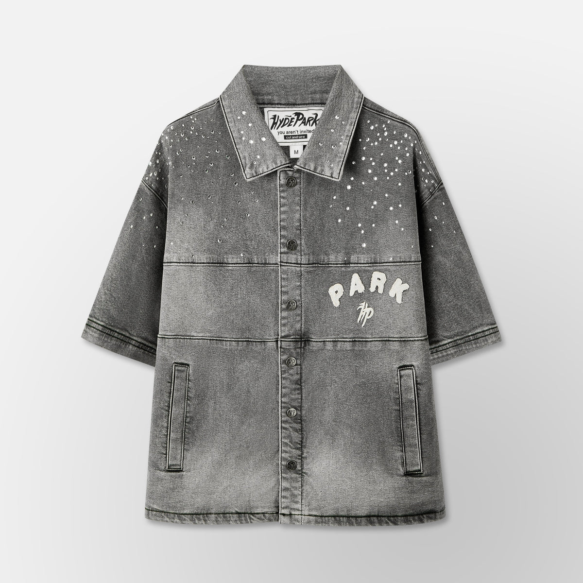 Studded Park Denim Work Shirt- Grey