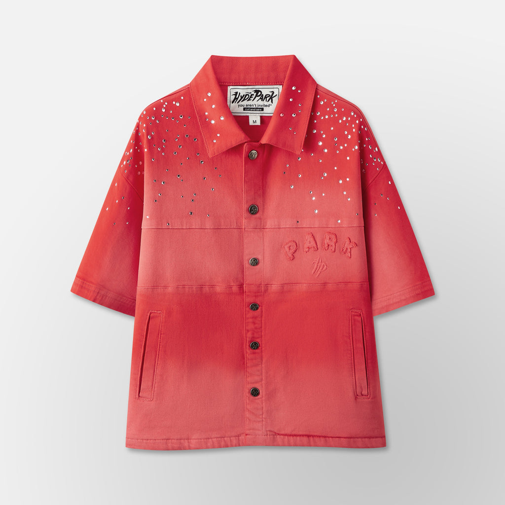 Studded Park Denim Work Shirt-RED