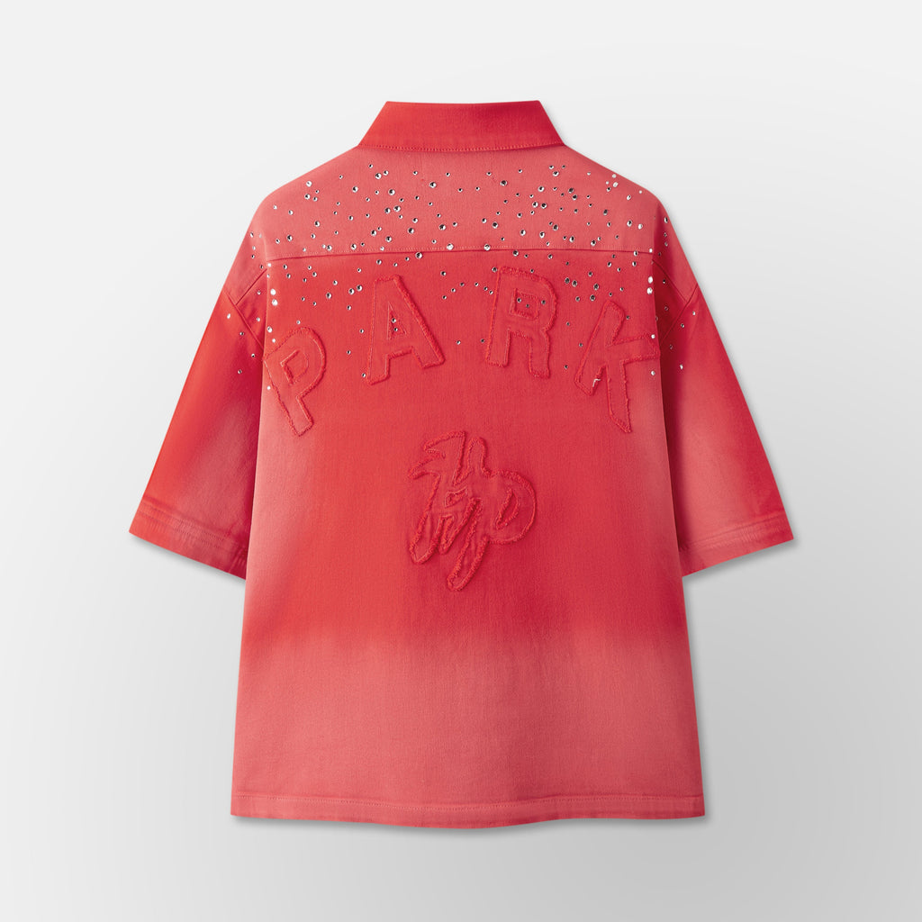 Studded Park Denim Work Shirt-RED