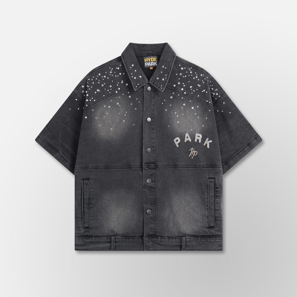 Studded Park Denim Work Shirt - Black