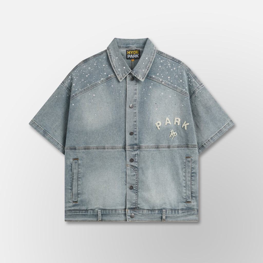 Studded Park Denim Work Shirt - Blue