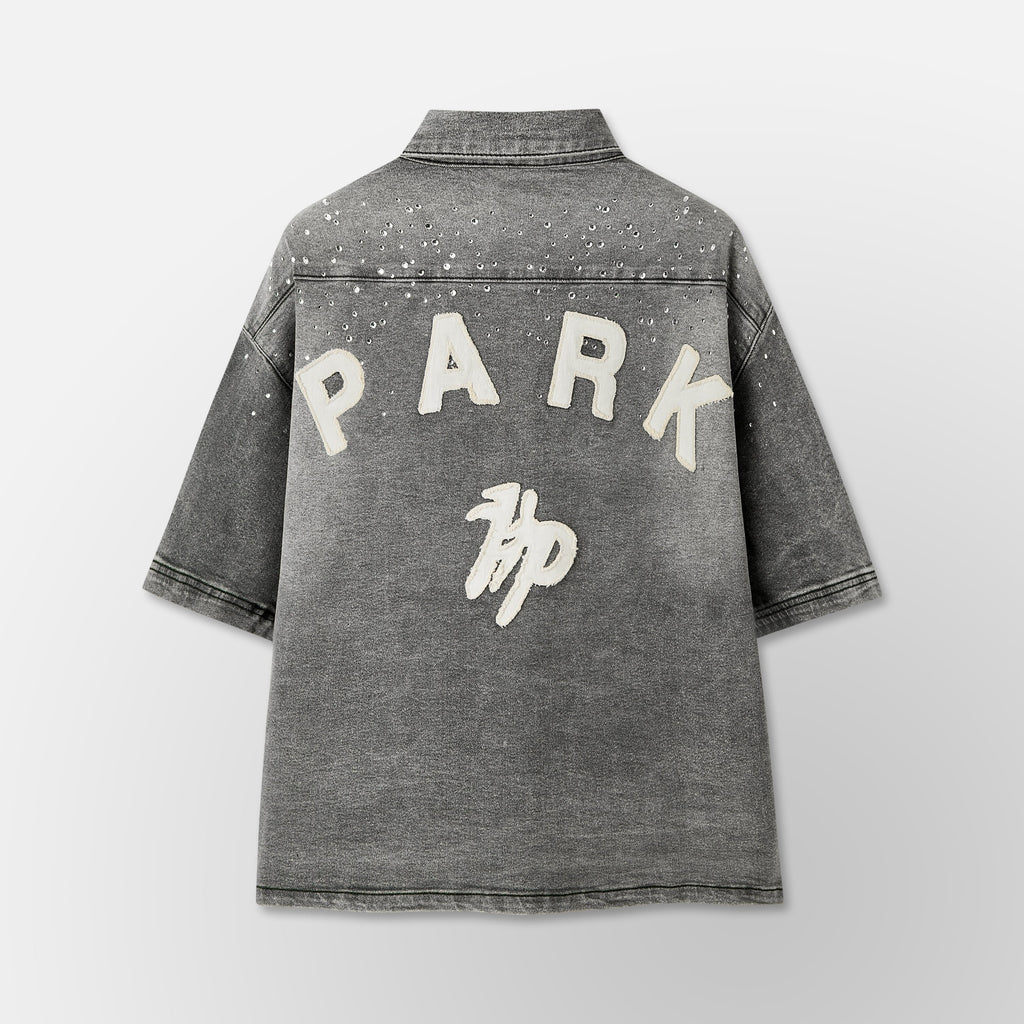 Studded Park Denim Work Shirt- Grey
